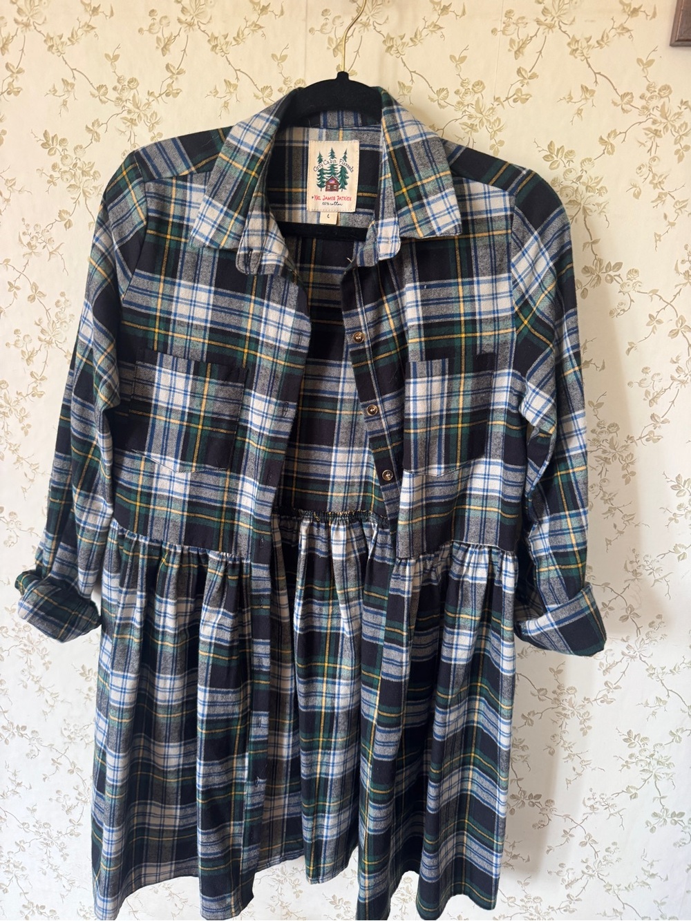 Kiel James Patrick Navy, Green & White Plaid Button-Front Dress